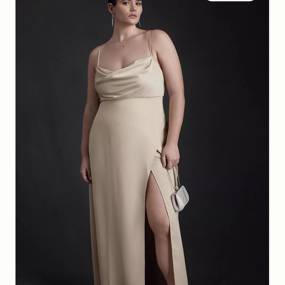BHLDN Remy Cowl-Neck Faux-Wrap Satin Gown
